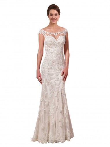 Branco Bainha Barco Comboio Capela Renda Longo Vestidos de Noiva