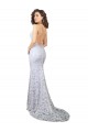 Branco Bainha Decote Alto Comboio Varredela Renda Longo Vestidos de Noiva