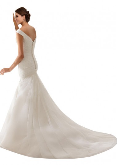 Branco Bainha Fora do Ombro Comboio Capela Tule Longo Vestidos de Noiva