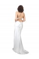 Branco Cetim Sedoso Bainha Criss Cruz Decote Capuz Longo Vestidos de Noiva