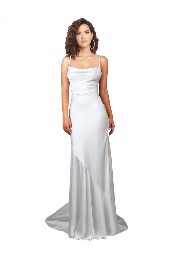 Branco Cetim Sedoso Bainha Sem Mangas Decote Capuz Longo Vestidos de Noiva