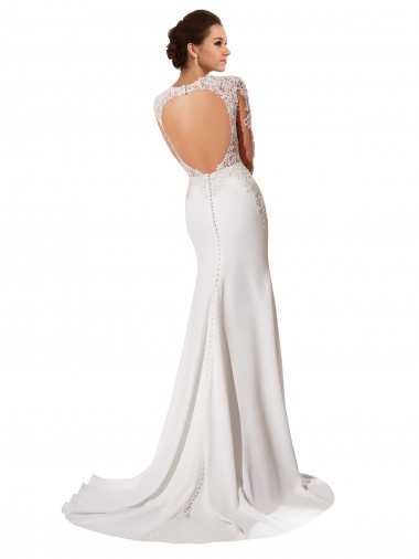 Branco Chiffon & Renda Bainha Buraco da fechadura Amor Longo Vestidos de Noiva