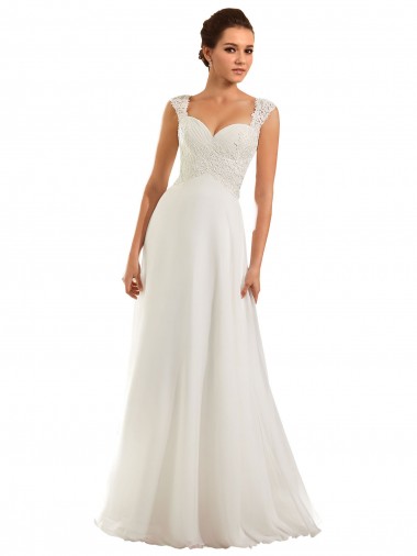 Branco Chiffon & Renda Bainha Mangas Compridas Amor Longo Vestidos de Noiva
