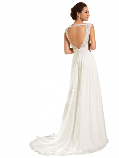 Branco Chiffon & Renda Bainha Mangas Compridas Amor Longo Vestidos de Noiva