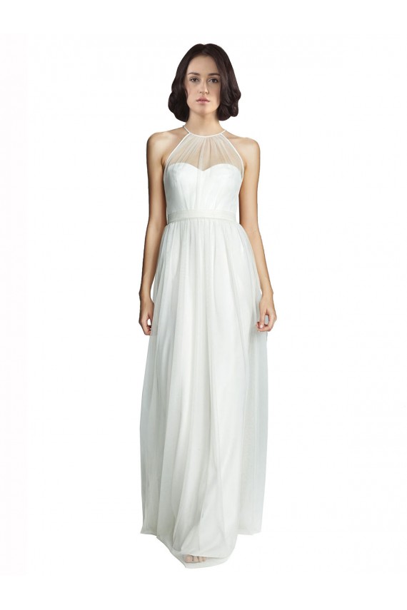 Branco Linha A Cabeçada Tule Longo Vestidos de Madrinha
