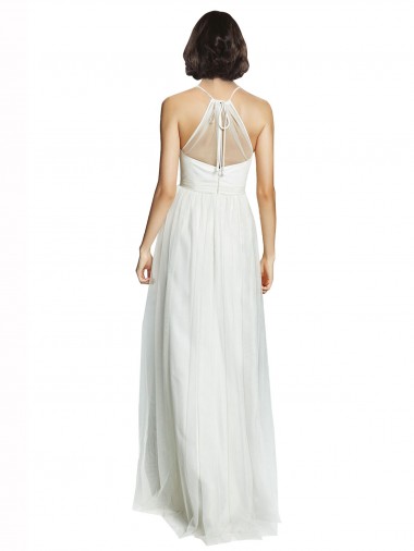 Branco Linha A Cabeçada Tule Longo Vestidos de Madrinha