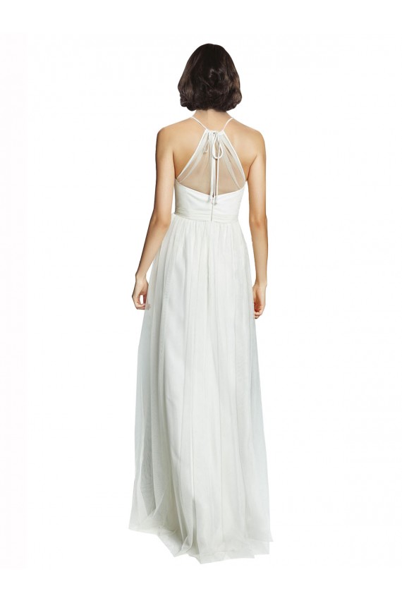 Branco Linha A Cabeçada Tule Longo Vestidos de Madrinha