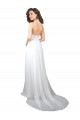 Branco Linha A Decote V Comboio Varredela Chiffon Longo Vestidos de Madrinha Acessíveis