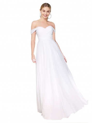 Branco Linha A Fora do Ombro Chiffon Longo Formais Vestidos de Madrinha / Vestidos de Festa
