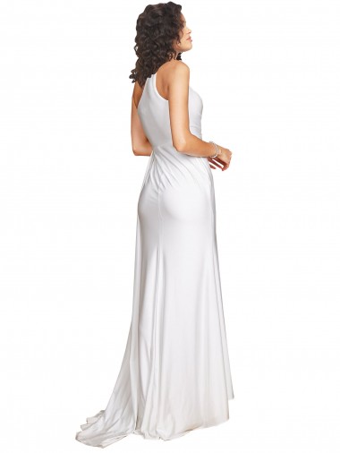 Branco Linha A Um Ombro Cetim Sedoso Longo Vestidos de Noiva