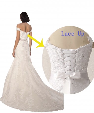 Branco Renda Sereia Fora do Ombro Longo Vestidos de Noiva