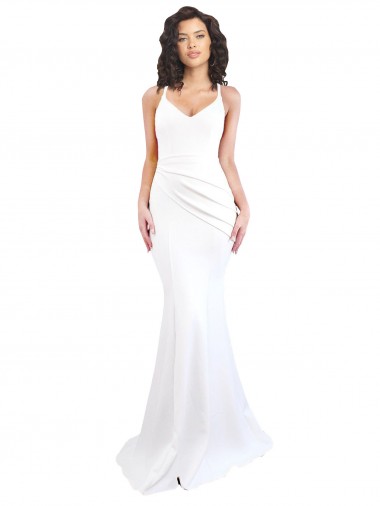 Branco Sereia Alças finas Crepe Esticado Longo Formais Vestidos de Madrinha / Vestidos de Festa