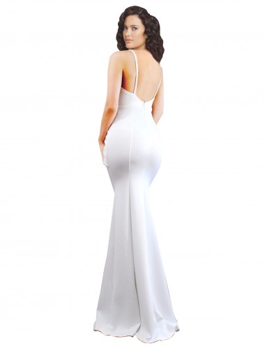 Branco Sereia Alças finas Crepe Esticado Longo Formais Vestidos de Madrinha / Vestidos de Festa