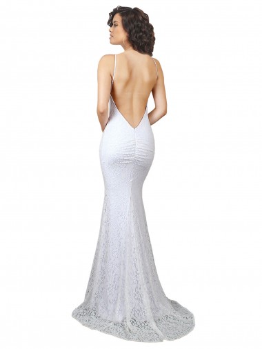 Branco Sereia Decote Alto Comboio Varredela Renda Longo Vestidos de Noiva