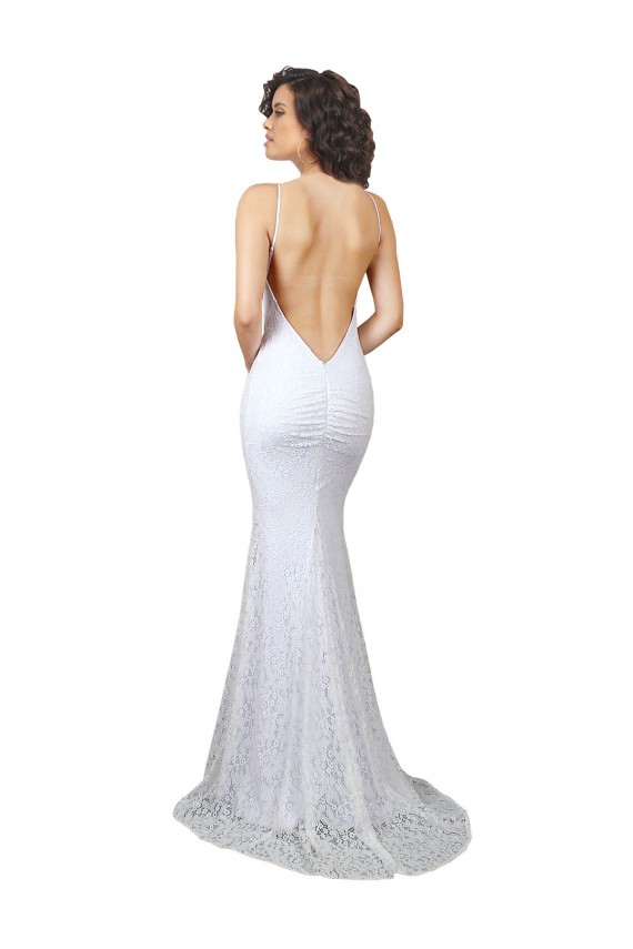 Branco Sereia Decote Alto Comboio Varredela Renda Longo Vestidos de Noiva