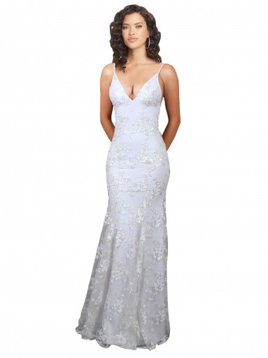 Branco Sereia Decote V Crepe Esticado & Lantejoulas Tule Longo Formais Vestidos de Madrinha / Vestidos de Festa