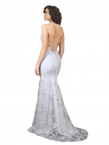 Branco Sereia Decote V Crepe Esticado & Lantejoulas Tule Longo Formais Vestidos de Madrinha / Vestidos de Festa
