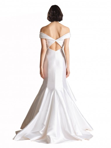 Branco Sereia Fora do Ombro Comboio Capela Cetim Longo Vestidos de Noiva