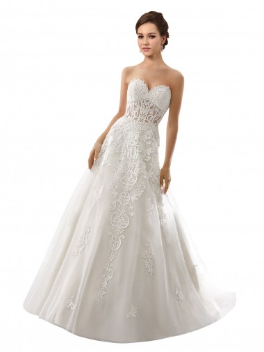 Branco Tule & Renda Linha A Amor Longo Vestidos de Noiva