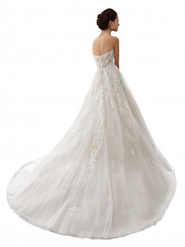 Branco Tule & Renda Linha A Amor Longo Vestidos de Noiva