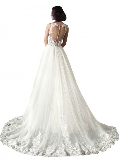 Branco Tule & Renda Sereia Amor Longo Vestidos de Noiva