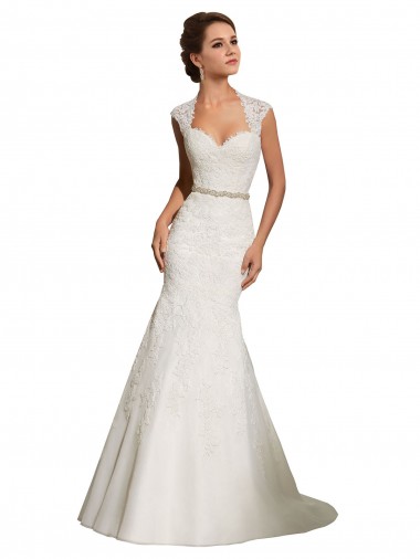 Branco Tule & Renda Sereia Buraco da fechadura Amor Longo Vestidos de Noiva
