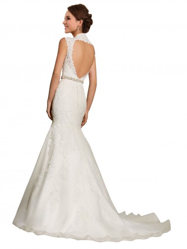 Branco Tule & Renda Sereia Buraco da fechadura Amor Longo Vestidos de Noiva