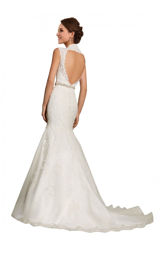 Branco Tule & Renda Sereia Buraco da fechadura Amor Longo Vestidos de Noiva