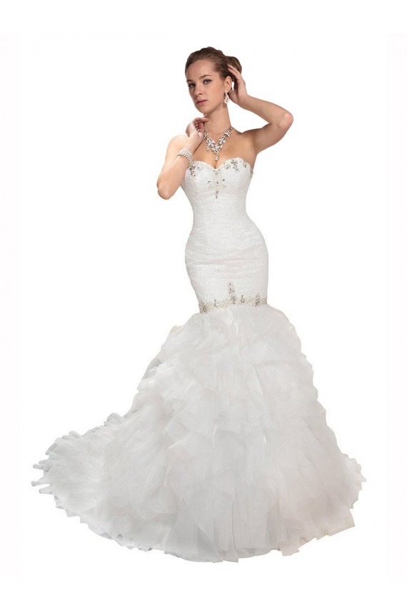 Branco Tule Sereia Amor Longo Vestidos de Noiva Acessíveis