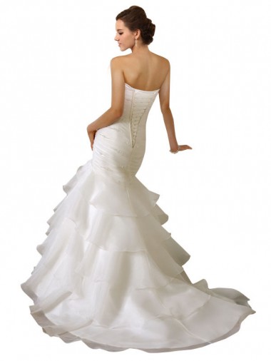 Branco Tule Sereia Sem Mangas Amor Longo Vestidos de Noiva