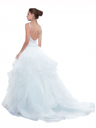 Branco Vestido de Baile Alças finas Comboio Capela Tule Longo Vestidos de Noiva