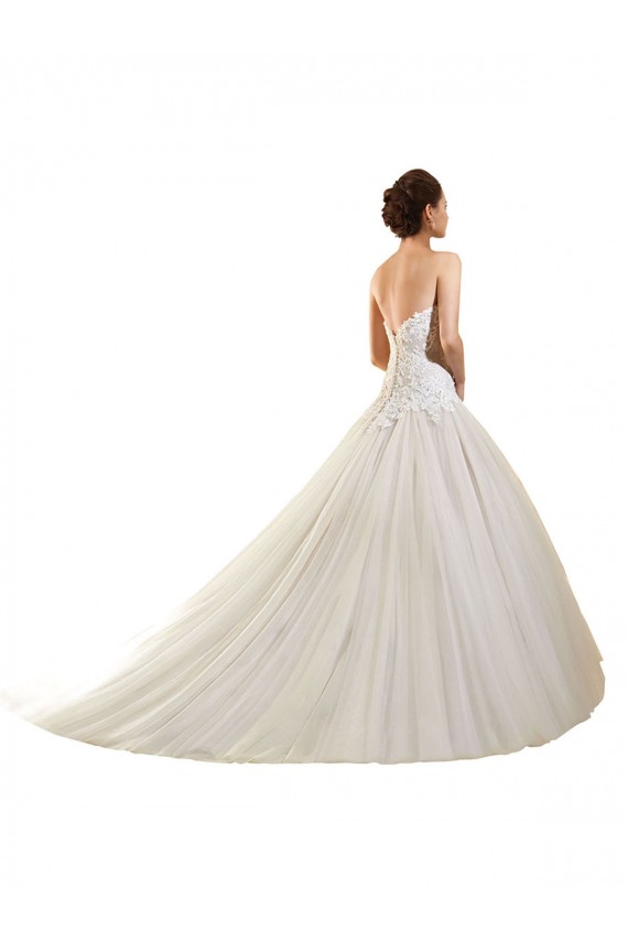 Branco Vestido de Baile Amor Comboio Capela Tule & Renda Longo Vestidos de Noiva