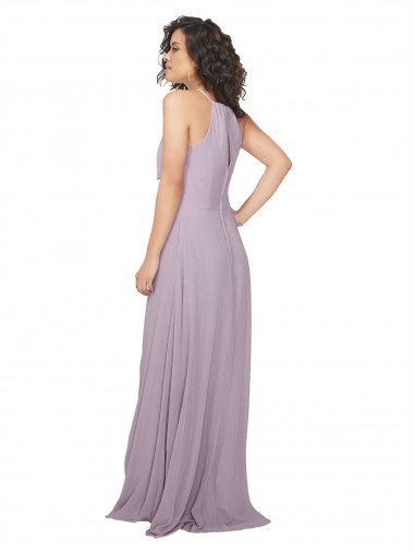 Brilho Rosa Chiffon Linha A Buraco da fechadura Cabeçada Longo Vestidos de Madrinha
