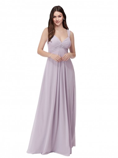 Brilho Rosa Linha A Decote V Chiffon Longo Vestidos de Madrinha