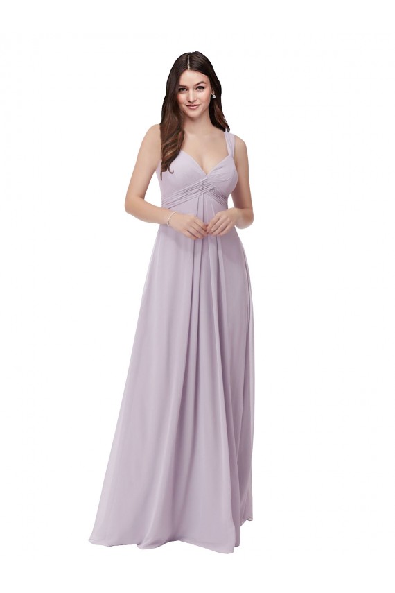 Brilho Rosa Linha A Decote V Chiffon Longo Vestidos de Madrinha Acessíveis