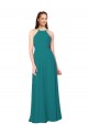Caçador Verde Bainha Decote Alto Chiffon Longo Vestidos de Madrinha Acessíveis
