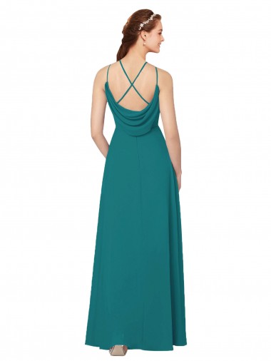 Caçador Verde Bainha Decote Alto Chiffon Longo Vestidos de Madrinha