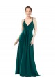 Caçador Verde Chiffon Linha A Buraco da fechadura Decote V Longo Vestidos de Madrinha Acessíveis