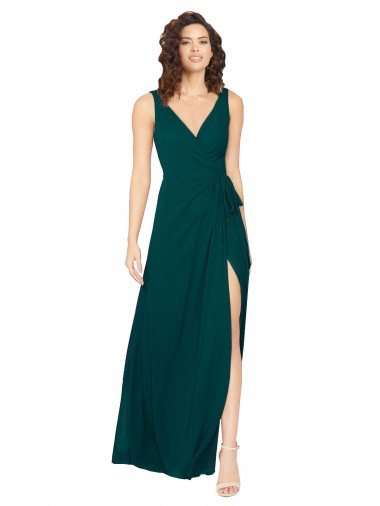 Caçador Verde Chiffon Linha A Costas em V Decote V Longo Vestidos de Madrinha