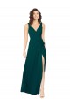 Caçador Verde Chiffon Linha A Costas em V Decote V Longo Vestidos de Madrinha Acessíveis