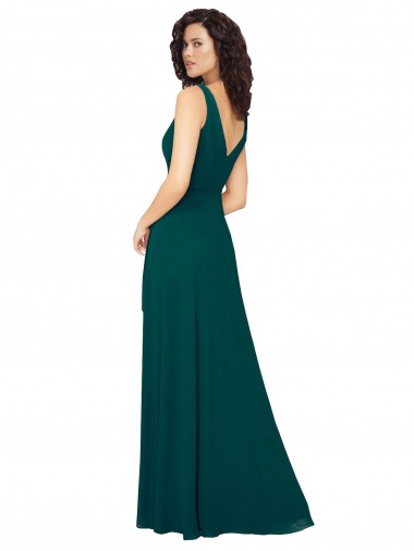 Caçador Verde Chiffon Linha A Costas em V Decote V Longo Vestidos de Madrinha