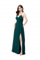 Caçador Verde Chiffon Linha A Criss Cruz Decote V Longo Vestidos de Madrinha Acessíveis