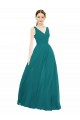 Caçador Verde Chiffon Linha A Decote V Longo Vestidos de Madrinha Acessíveis