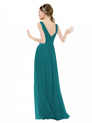 Caçador Verde Chiffon Linha A Decote V Longo Vestidos de Madrinha