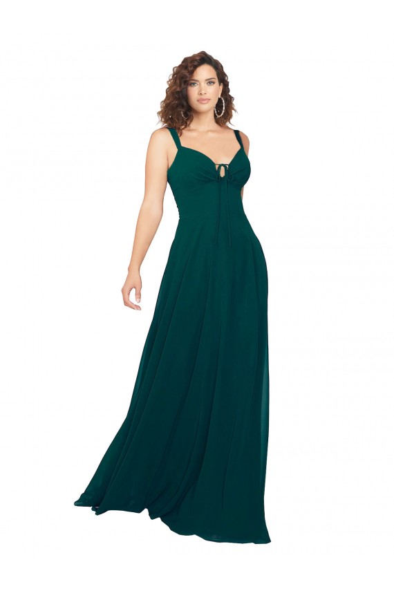 Caçador Verde Chiffon Linha A Lombar Amor Longo Vestidos de Madrinha Acessíveis