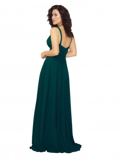 Caçador Verde Chiffon Linha A Lombar Amor Longo Vestidos de Madrinha