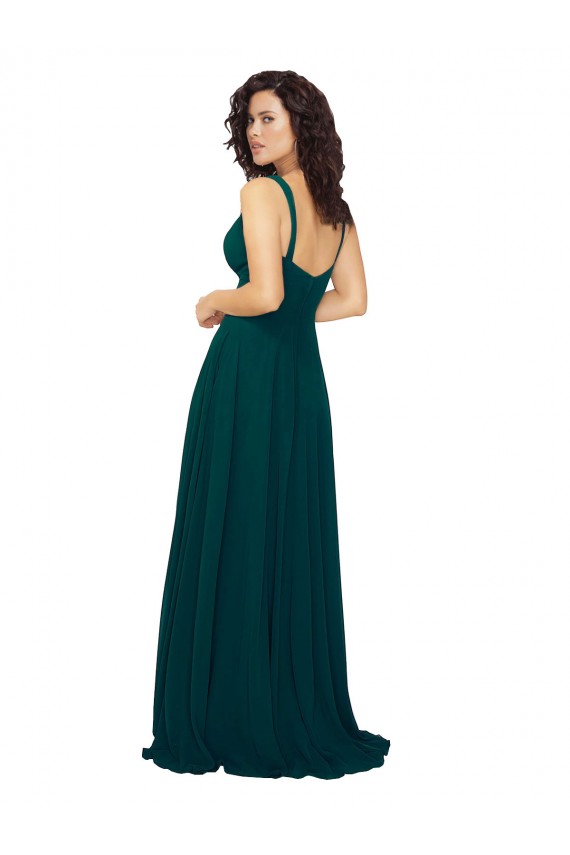 Caçador Verde Chiffon Linha A Lombar Amor Longo Vestidos de Madrinha Acessíveis