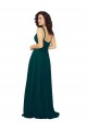 Caçador Verde Chiffon Linha A Lombar Amor Longo Vestidos de Madrinha Acessíveis