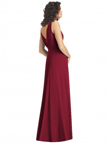 Caçador Verde Chiffon Linha A Sem Mangas Decote V Longo Vestidos de Madrinha