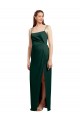 Caçador Verde Coluna Alças finas Cetim Elástico Longo Formais Vestidos de Madrinha / Vestidos de Festa